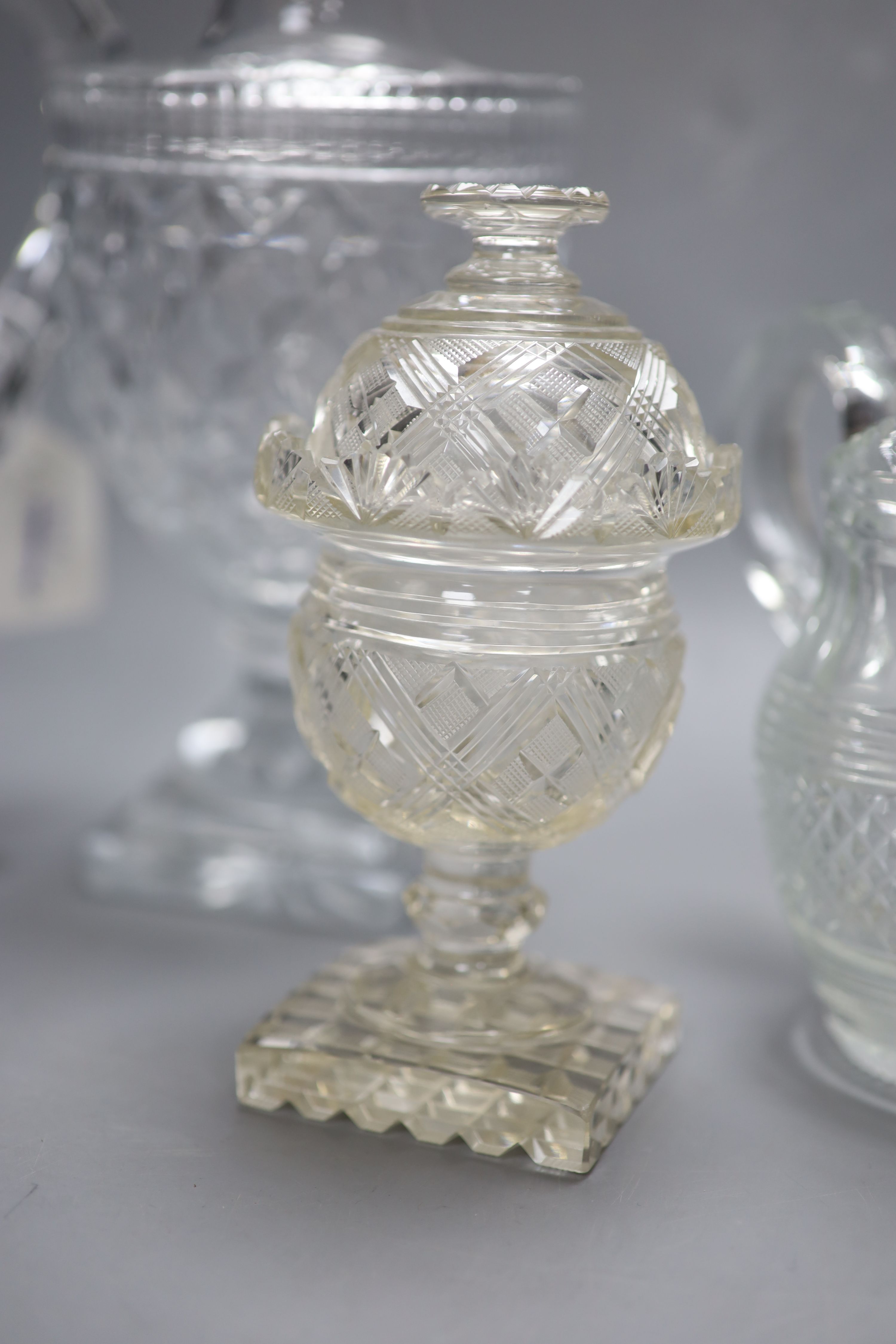 A quantity of 19th century cut glass, sweetmeat dish, etc., tallest 25cm